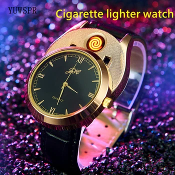 Lengvesnis, laikrodžiai, USB Įkrovimo Flameless Cigarečių Degiklio mados odinis dirželis kvarcas laikrodžio vyrų dovana JH313 1pcs