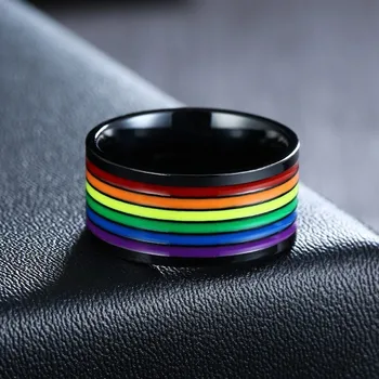 Nerūdijančio Plieno, Emalio Vaivorykštė LGBT Pride Žiedas Už Lesbiečių, Gėjų, Vestuvių, Sužadėtuvių Juostos 10mm Vyrų Dovanos