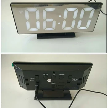 Skaitmeninis Laikrodis LED Veidrodis, Laikrodis Daugiafunkcį Atidėjimo Laiko Rodymas Naktį LCD Šviesos Stalas Desktop USB Kabelis