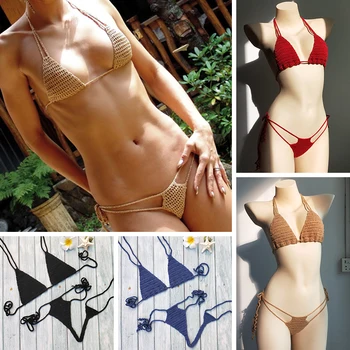 2020 Rankų darbo Nėriniais Micro maudymosi kostiumėlį Moterų Ekstremalių Mini Seksualus Bikini Komplektas Kaitintis Paplūdimyje Spa Bikini