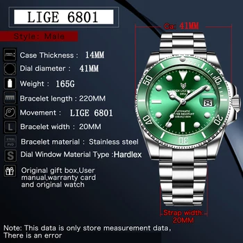 LIGE Dizaino Top Brand 40MM GMT Žiūrėti Nerūdijančio Plieno Vyrų Automatinis laikrodis atsparus Vandeniui Sporto Prabanga Mechaninė Žiūrėti Reloj Hombre