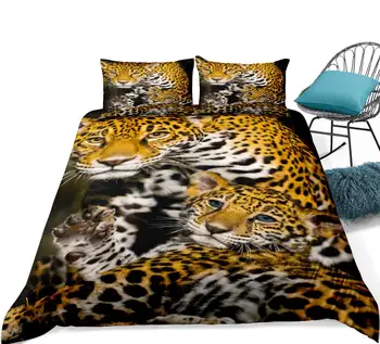 3D Leopardas Šeimos Patalynės Komplektas Antklode padengti nustatyti Tikroviška Gyvūnų, patalyne, lova nustatyti Namų Tekstilės 3pcs