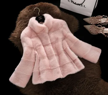 Moterų žiemos paltai 2019 kailiniai paltai Imituoti Mink Vilnos Kailis Stovas Švino Audinės Kailio Moteris kailio striukė moterims