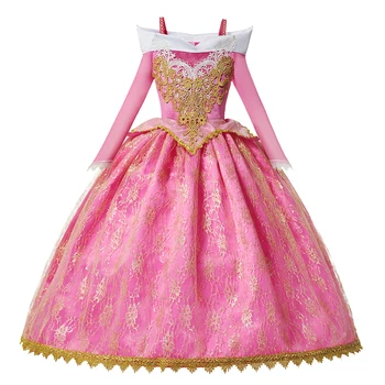 Išgalvotas Princesė Belle Kostiumas su Pirštinės Mergina Kalėdų Miega Grožio Šalis, Pink Gėlių Kamuolys Suknelė Vaikai Jazminų Elsa Suknelė