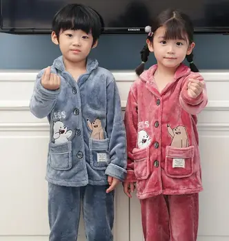 Vaikai Kalėdų Koralų aksomo, pižamos nustatyti Pižama mergaitėms žiemą šiltas Flanelė ilgas rankovėmis sleepwear kostiumas berniukams naujųjų metų homewear