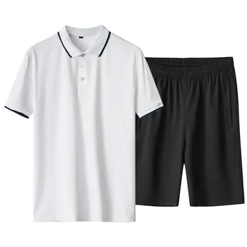 2020 metų vasaros naujas vyrų drabužių mados sportinę nustatyti tinkamumo vientisos spalvos vyrams šortai + polo marškinėliai vyriški kostiumas 2 vienetų rinkinių 5XL