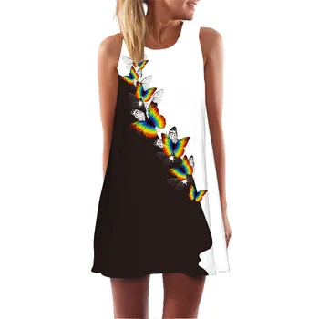 Vasaros O-kaklo Atsitiktinis-line Mini Suknelė Moterims 3D Spausdinimo Berankovis Bakas Trumpa Suknelė Elegantiškas Holiday Beach Vestidos Plius Dydis XXL