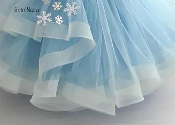 Kamuolys suknelė žydra tiulio gėlių mergaitės suknelė mažai mergaitei gimtadienio suknelė vaikams drabužių užsakymą dydis 12M-14year