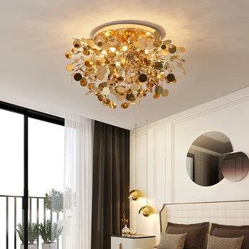 Naujas, modernus lubų liustra, miegamojo aukso nerūdijančio plieno šviesos armatūra namų puošybai led šviestuvai, apšvietimo namų lempa