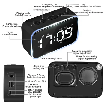 Skaitmeninis Laikrodis Radijas su FM Radijas, Bluetooth Garsiakalbių, Ausinių,Dual Signalizacija,5 Lygį LED Ryškumas šviesos Reguliatorius