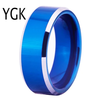 Nemokamas Pristatymas Karšto Pardavimo 8MM Pločio Mėlynos Spalvos Su Blizgiu Kampine Žiedas Tuščias Žiedas Naujas Vyrų Mados Volframo Vestuvinį Žiedą