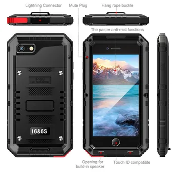 IP68 atsparus Vandeniui atsparus smūgiams Tvirtas Metalo Case for iPhone X 8 7 6 6s PlusHeavy Hibridas Sunku iPhone XR XS Max padengti Doom Šarvai