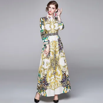 Aukštos Kokybės Kilimo Ir Tūpimo Tako Projektavimo Vintage Suknelė Moterims Ilgomis Rankovėmis Rudens Žiemos Atsitiktinis Suknelės Plius Dydžio Elegantiškas Maxi Suknelė