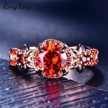 RongXing Oranžinė Raudona Kristalų Cirkonis Star Gėlių Žiedai Moterims Vestuvių Vintage Rose Gold Filled Birthstone Žiedas bižuterijos