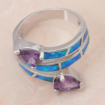 Cirkonis Juvelyriniai dirbiniai Didmeninė Mažmeninė Blue fire Opal sidabro plokštelės Žiedai moterims, Papuošalai JAV dydis #6 #7 #8 #9 #10 OR295