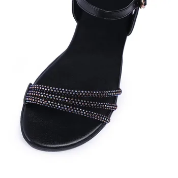 SIMLOVEYO 2020 metų vasaros naujus natūralios Odos moteriški batai su plokščiu Romos sandalai čiurnos dirželis Ponios želė Juoda Dydis 45 46