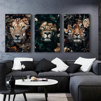 Gyvūnų Meno Plakatai Tigras Liūtai Džiunglių Sienos Meno Tapybos Drobės Spausdina Namo Sienos Nuotraukas, skirtą Kambarį Namuose Cuadros Apdaila