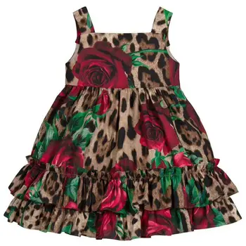 2019 sandėlyje 90-150 naujausias Nauja Mergina Leopard Vest gėlių Suknelė Vaikams, Vaikų pavasario vasaros Suknelės