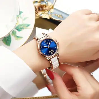 Moterų automatinis mechaninis laikrodis prabangos ponios mados atsitiktinis tendencijos prekės keramikos watchband su kalendoriniais moterų laikrodis