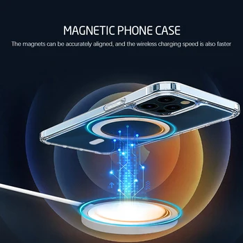 Magnetinio Atveju iPhone 12 Pro Max Skaidrus Atgal Case for iPhone 12 mini pro Aiškiai Padengti Magsafing Paramos Belaidis Kroviklis