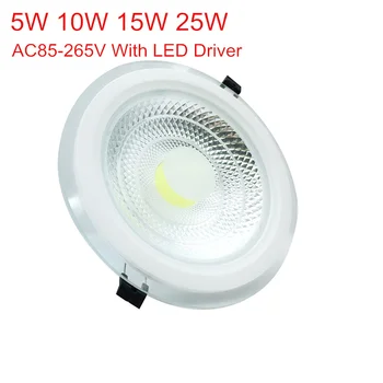 COB LED Downlight Pritemdomi 5W 10W 15W 25W COB LED Panel Šviesos AC85-265V Embedded COB Downlight Stiklinį Dangtelį Žemyn Šviesos