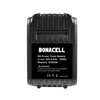 Bonacell 6.0 Ah DCB182 Bateriją 20Volt Baterija DEWALT DCB200 DCB204 Li-Ion Galios Įrankis DCB180 DCB181 DCB182 XR L70