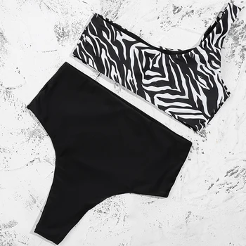 ZTVitality Zebras Spausdinti Vienos Pečių Bikini Seksualus Bikini 2021 Naują Atvykimo Paminkštinta Liemenėlė Aukšto Juosmens Maudymosi Kostiumėlį Sagtis Maudymosi Kostiumėliai Moterims