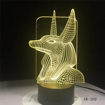 7 Spalvų Keitimas Egiptas Anubis 3D Bulbing Lempos Iliuzija Spalvų Keitimas Stalas Šviesos Su Juoda Touch Bazės Dekoro Naktį Šviesos AW-389