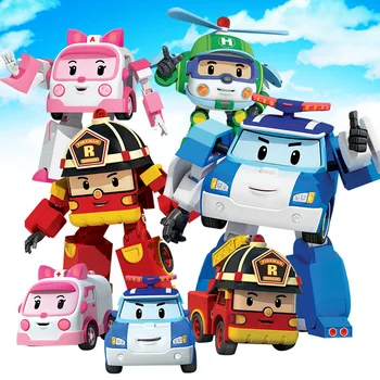 6pcs/Set Robocar Poli Žaislas Transformacijos Robotas Poli Gintaro Roy Automobilių Žaislai Anime Veiksmų Skaičius, Geriausi Žaislai Dovanos Vaikams