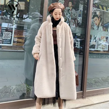 2019 Žiemos paltai moterims Mados ilgai Dirbtiniais kailiais kailis purus Storas šiltas kailio striukė Moteriška Elegantiškas, Prabangus kailiniai, paltai plius dydis Paltas