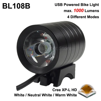 BL108B Cree XP-L HD 1000 Liumenų 4-Mode USB Dviratį Light - Juoda