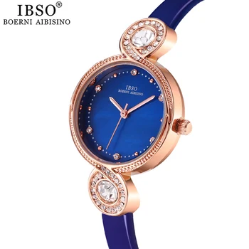 IBSO Nauja Moterų Kvarciniai Laikrodžiai natūralios Odos Dirželis Kvarcinis Laikrodis moterims, Moterims Krištolo ir Deimantų Montre Femme