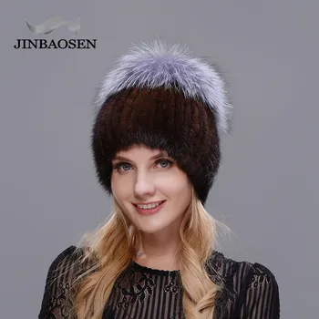 JINBAOSEN rusijos stiliaus žiemos moterų kailio kepurę audinės kailio plius lapės kailių siuvimo mezgimo linijinės kailio slidinėjimo kepurę nemokamas pristatymas