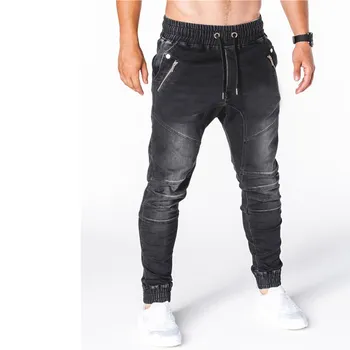 Vyrai Kietas Dizaineris Prekės Black Džinsai Skinny Užtrauktukas Puoštas jeans vyriški džinsai Smart Casual Frenum džinsai Krovinių Kelnės