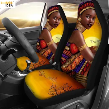 2vnt Meno Juoda Mergytė Moterų Automobilių Sėdynės Padengti Transporto priemonės Priekinės Sėdynės Raštas Skalbti Lapas VISUREIGIS Afrikos Spausdinti Auto Interjero Atveju