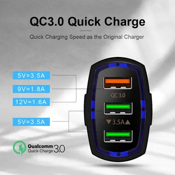 QC 3.0 3 USB Automobilinis Įkroviklis Greitai Įkrauti 3-Uostai, Mini Greito Įkrovimo Automobilių Telefonas Įkroviklis Adapteris, skirtas 