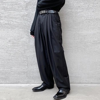 Vyrų Raukšlės Prarasti Atsitiktinis Pločio Kojų Ziajać Kostiumas Vyrų Japonija Harajuku Stilius Streetwear Vintage Mados Hip-Hop Ilgos Kelnės