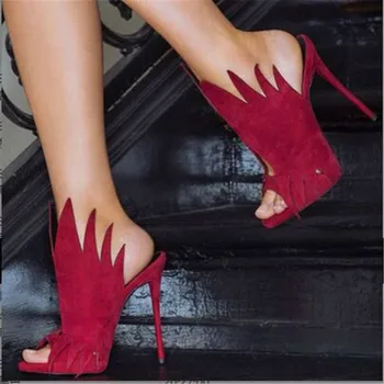 Gražus mados nemokama pašto juoda (raudona) matinis odos atviras konservatyvusis basutės, 11 cm aukštakulnį moterų sandalai. Dydis: 35-43