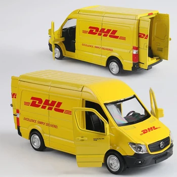 Modeliavimo Lydinio Automobilių 1:36 DHL Sunkvežimių Diecast Automobilių Žaislas Metalo Transporto priemonės Žaislas Automobilio Modelį Traukti Atgal Van Automobilio Modelis Vaikas Kolekcija