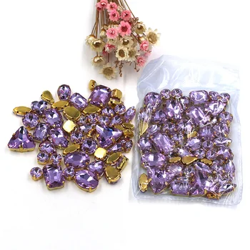 Drabužių priedai mišrios formos Kristalų violetinė stiklo kristalų siuvimo strazdų su aukso bazę suknelė/drabužių/batų