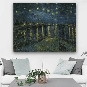 NESAVANAUDIŠKAI Sienos Žvaigždėtą Naktį ant Ronos Upės Vincent Van Gogh Garsaus Menininko Menas Spausdinti Plakato Sienos Nuotrauka Drobė, Tapyba