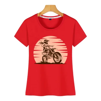 Topai Marškinėliai Moterims motokroso dirt bike lenktynių motociklo saulėlydžio dovana Pagrindinio Juoda Trumpa Moterų Marškinėlius