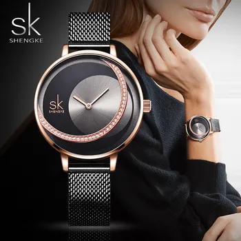 Shengke Kristalų Žiūrėti Moterų Suknelė Ponios Kvarco Žiūrėti Reloj Mujer 2019 SK Top Brand Prabangus Nerūdijančio Plieno Žiūrėti zegarek damski