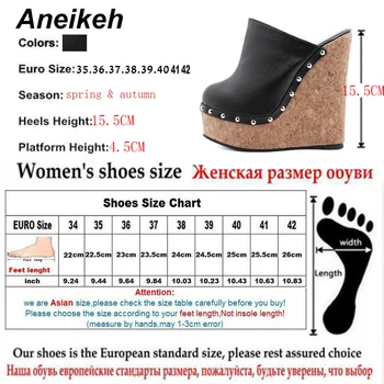 Aneikeh Mados Moterų Šlepetės, Batai, Kniedės 2021 NAUJA Pavasario/Rudens PU, Suapvalinti Tne Pleištai Kratinys Zapatos De Mujer Ponios Batai