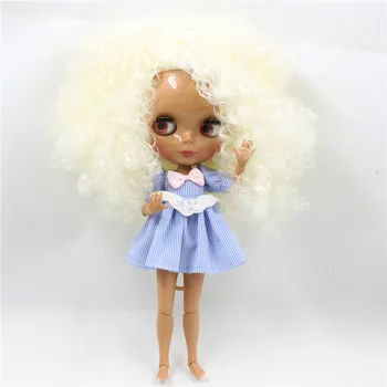 LEDINIS DBS Blyth lėlės balta balta Plaukų bendras kūno tamsi oda blizga veidas Neo 30cm mergaičių žaislas 1/6 bjd