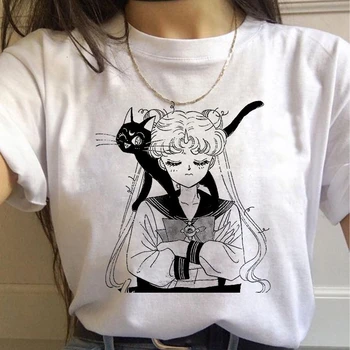 Sailor Moon 90s Juokingi Marškinėliai Harajuku Drabužius Marškinėlius Estetinės Katė Anime Moterys Mielos Moterys T-shirt Kawaii Tees Mados Ullzang