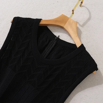 2020 M. Rudenį, Žiemą, Ilgas Megztinis Suknelė Aukštos Kokybės Moterų Geometrinių Raštų Mezgimo Rankovių Slim Įrengtas Juodas Megztinis Suknelė
