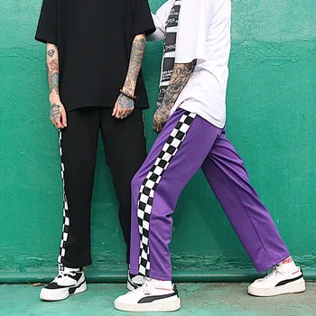 2020 streetwear tiesiai atsitiktinis sweatpants Kelnės moterims Šaškių pledas Kelnes Punk Hip-Hop Ilgų Kelnių nemokamas pristatymas