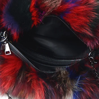 Aukštos Kokybės Nekilnojamojo Fox Fur Šiltas Ponios Sankabos Rankinėje Grandinės Pečių Maišą Mini Crossbody Krepšys Moterų Bolsa Paketas, Rankinės
