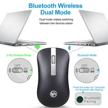Bluetooth Mouse Belaidė Įkraunamoji Pelė Kompiuterio Ergonomiškas Pelės Tylus Mini PC Mause 2.4 GHz USB Optinė Pelė, Nešiojamas